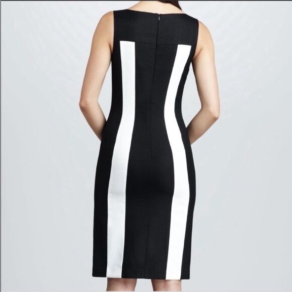 David Meister Dress Sheath Color Block Sleeveless New Black White Size 10 - Picture 2 of 12